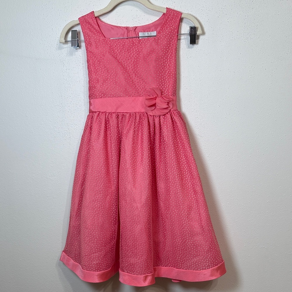 Vintage Girls Pink Sleeveless Party Dress with Waist Flower